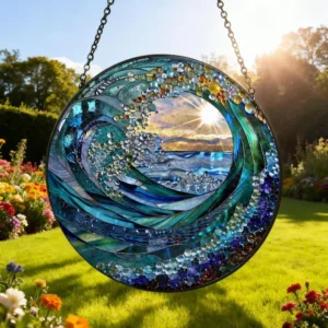 Ocean Wave Stained Glass Suncatcher