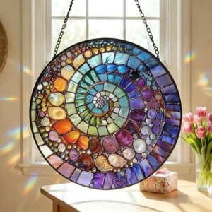 Abstract Rainbow Shell Spiral Suncatcher