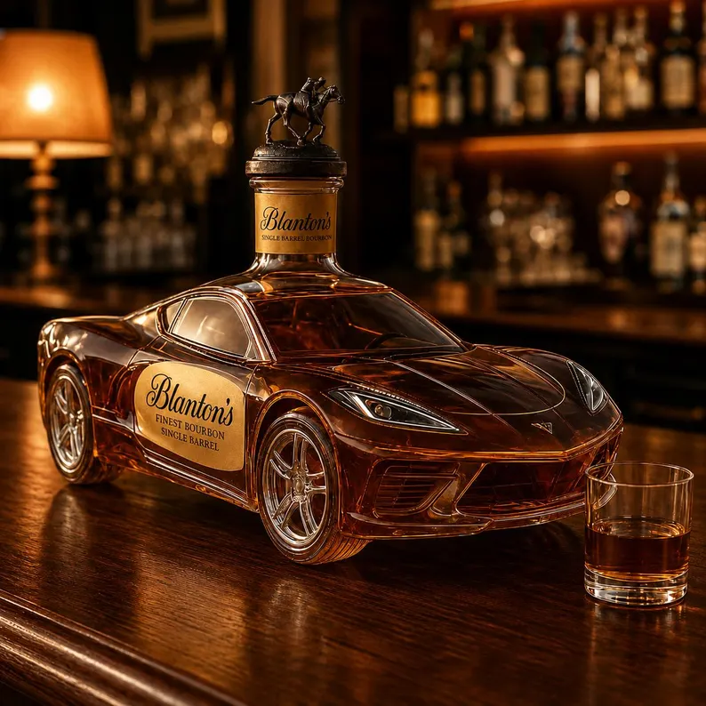 Corvette C8 Style Whiskey Decanter with Horse Topper